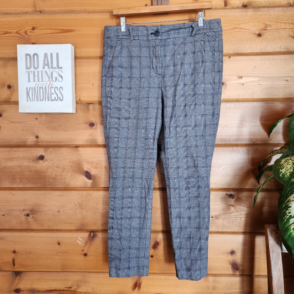 Loft High Waist Skinny Crop Trousers Plaid Houndstooth Pant Stretch Sz 10 X 26"